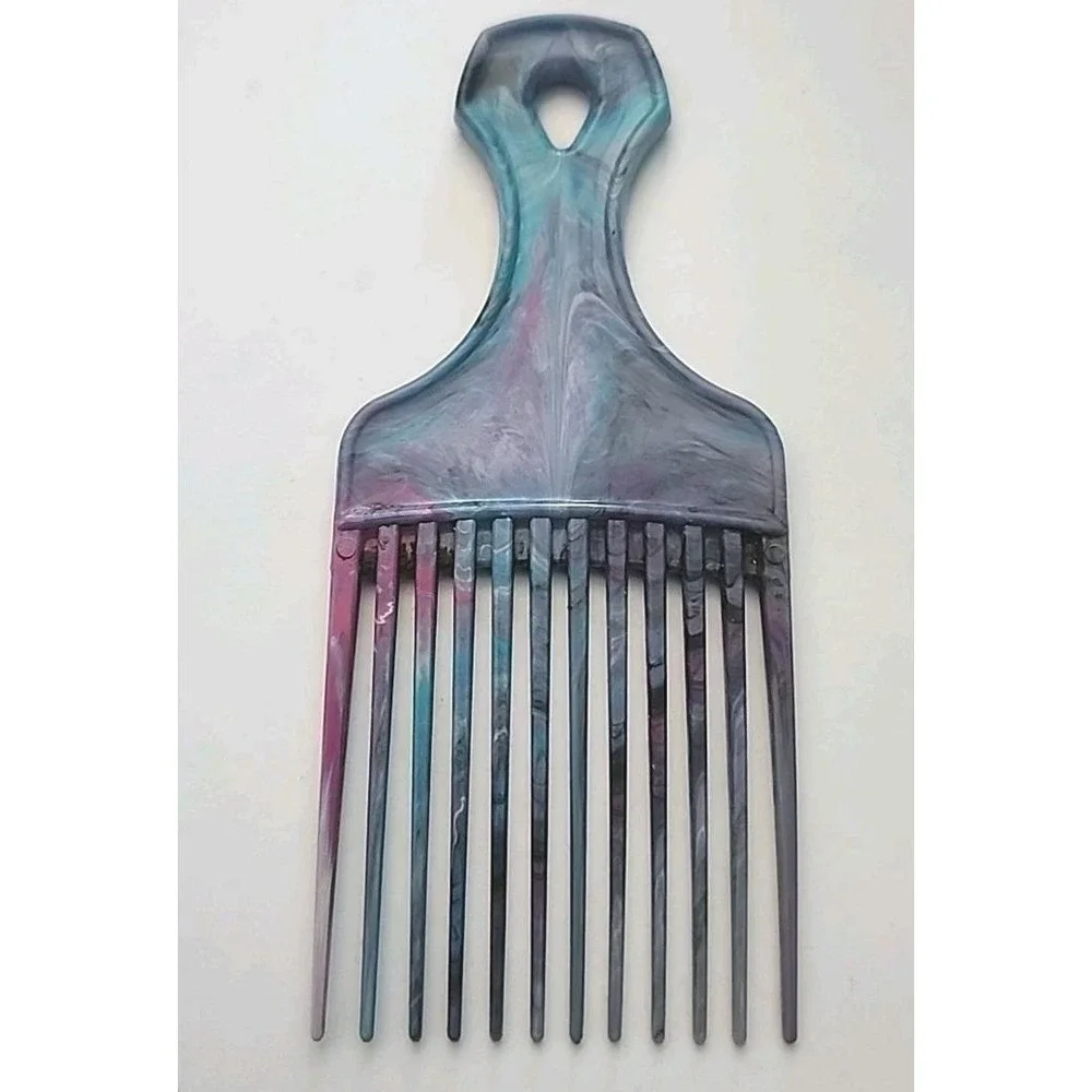 Vintage Hair Lift Pick Comb Marble Plastic Hair Accessory Pink Blue Purple Afro